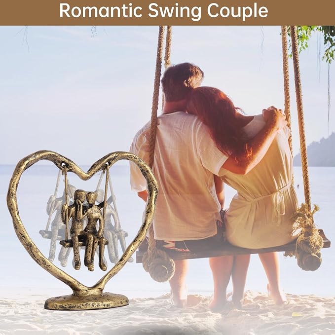 50th/Golden Anniversary Wedding Gifts for Wife/Her/Him,Valentine's Day/Birthday/Wedding Gifts for Couples,Heart Sculpture/Figurine,Handcrafted Antique Golden Metal Couple Statue Decor