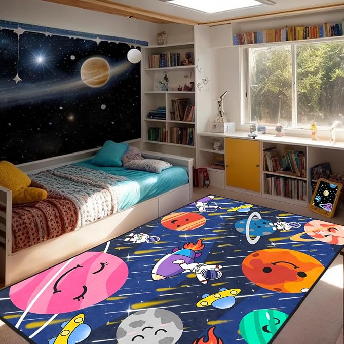 Galaxy Area Rug-Solar System Mat Space Rug for Boys Room Planet Themed Rug Decor Galaxy Carpet for Boys Bedroom,4'5''×6'
