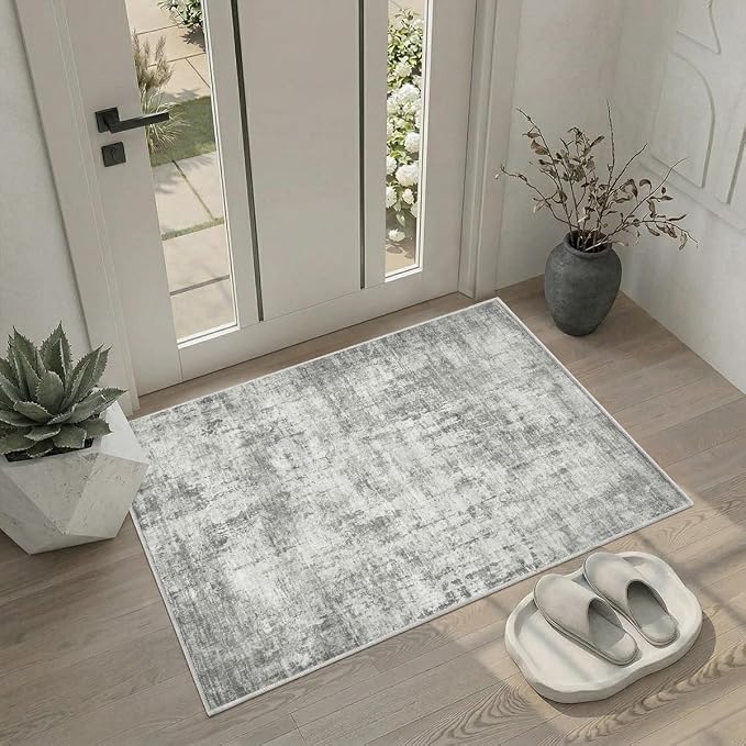 2x3 Rug for Entryway Hallway-No Slip Soft Carpets Modern Abstract Indoor Floor Stain Resistant Carpet for Bedroom Dining Room Farmhouse Nursery Home Office Grey