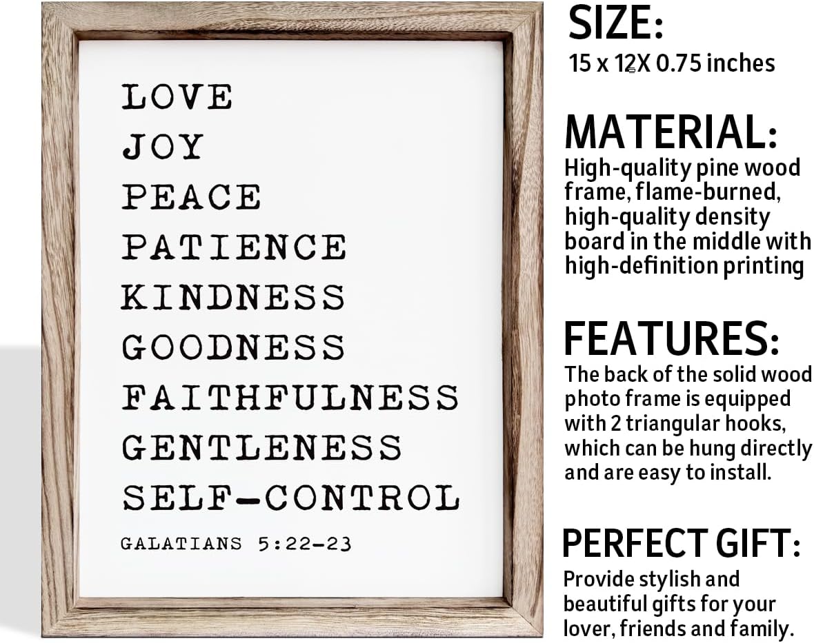 Christian Wall Decors, Positive Home Decors for Living Room, Galatians 5:22-23 Signs Decor, Scripture Decor Art, Framed Wall Plaque Sign 15 * 11.5 inches, Love Joy Peace Sign
