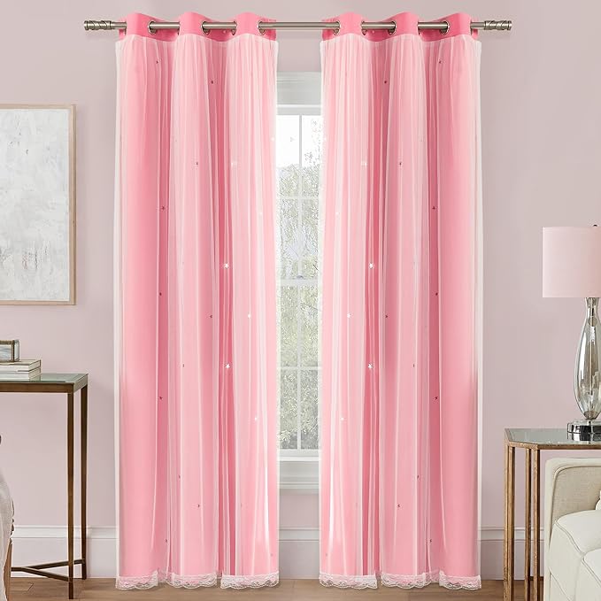 XiDi Pink Curtains for Girls Bedroom Kids Room, 1 Panel