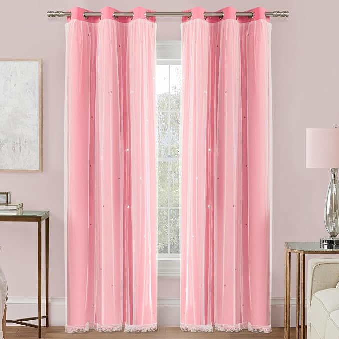 XiDi Pink Curtains for Girls Bedroom Kids Room, 1 Panel