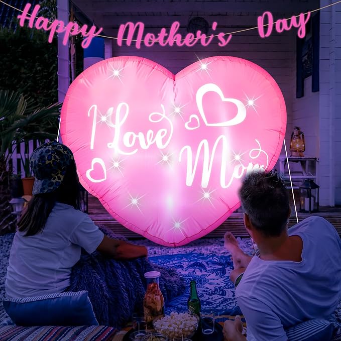 VIHOSE 4.2 ft Mother's Day Inflatables Decoration I Love Mom Blow up Decor Heart LED Lights Inflatable Decor for Outdoor Yard Garden Lawn Decoration Mom Gifts Party Supplies