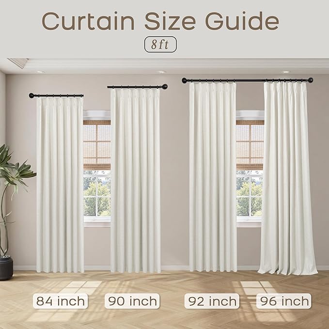 Mrs.Naturall Pinch Pleated Curtains Blackout 96 Inches Long 2 Panel Set,Light Grey Linen Black Out Curtains for Bedroom Windows Living Room