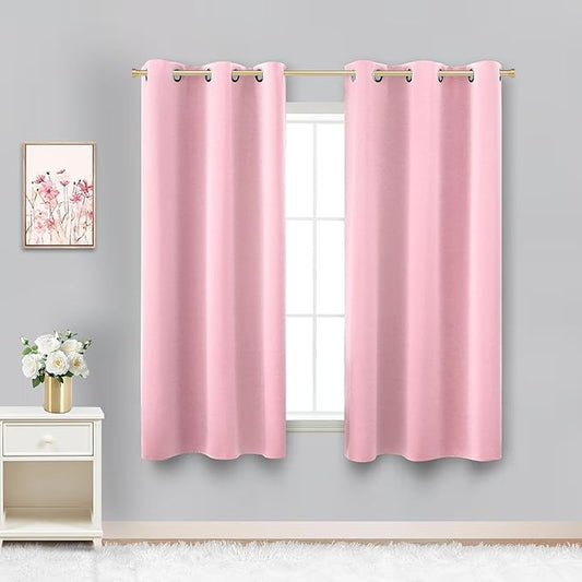 KOUFALL Pink Short Blackout Curtains for Girls Room Kids Bedroom Window, 45 Inch Length, Bubble Gum Pink Black Out Nursery Curtains Girl, Cute Privacy Bathroom Window Curtains
