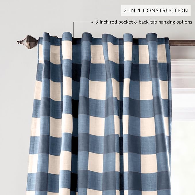 Grainger Buffalo Check Blackout Window Curtain, Indigo - 52" W x 84" L