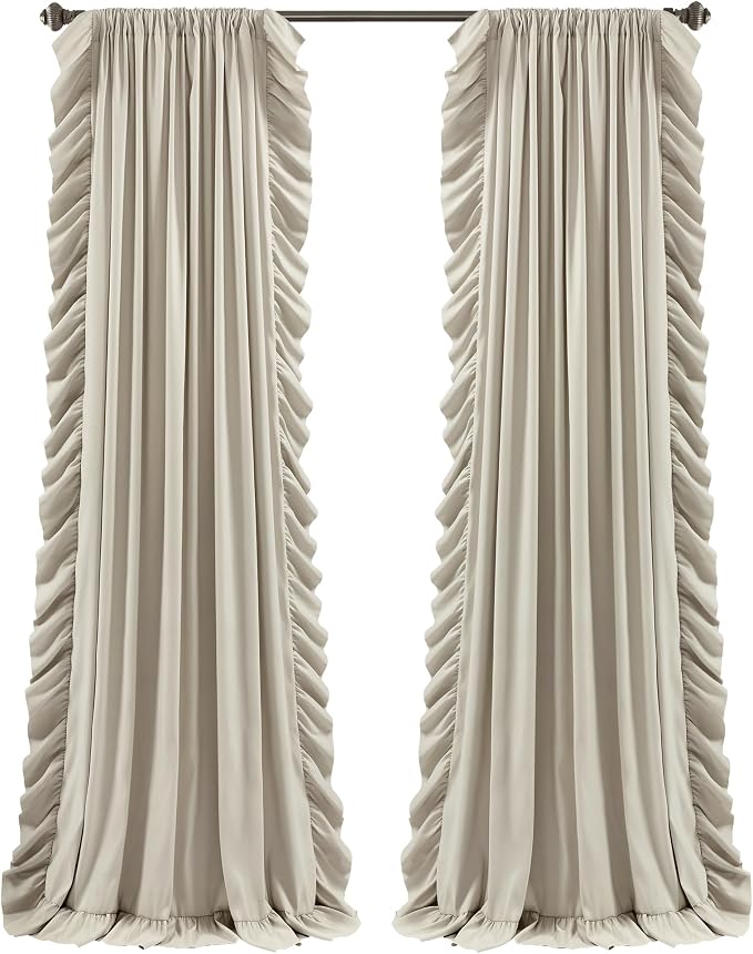 Lush Decor Reyna Ruffle Window Curtain Panel Set, Pair, 54" W x 108" L, Wheat - Flowy Curtain Set - Romantic Ruffle Curtains for Bedroom, Living room, or Dining Room - Farmhouse & Cottage Home Decor