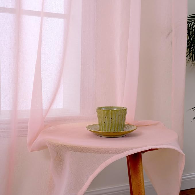 MIULEE 2 Panels Pink Semi Sheer Window Curtains Spring Elegant Grommet Top Window Voile Drapes/Treatment Linen Textured Panels for Bedroom Living Room (54X96 Inches)