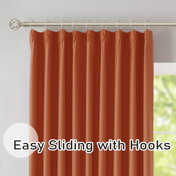 DONREN Burnt Orange Pinch Pleated Blackout Curtains with Hooks - 120 inch Length Room Darkening Thermal Insulated Window Curtain Panels Ceiling to Floor for Living Room 2 Panel 40" Wx120 L
