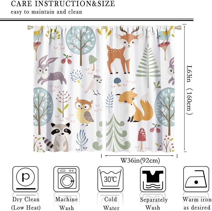 Nursery Safari Animals Curtains, Baby Boy Girl Kids Woodland Jungle Forest Lion Elephant Printed Curtains for Living Room Bedroom Window Drapes 2 Panel Sets72x63 Inch