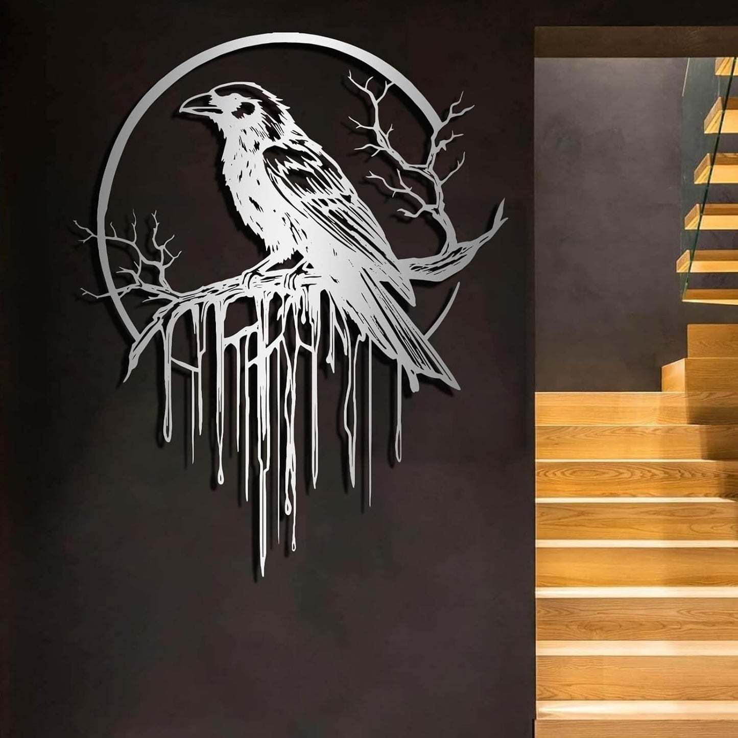 Crow Metal Wall Decor, Raven Wall Art, Large Gothic Raven Decor Hangings, Bird Wall Decor, Metal Tree Branch Decor, Ravens Sign, Raven Art for Living Room (Black, 31"x25" | 80x64cm, metal wall art)