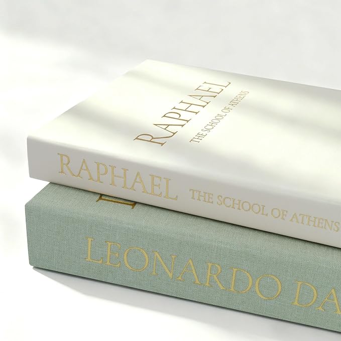 3-Piece Decorative Books for Home Decor with Wood Bead Garland - Stackable Linen Faux Book Box for Coffee Table Styling, Real Fabric Cover Fake Books with Tassel as Display Riser for Shelf