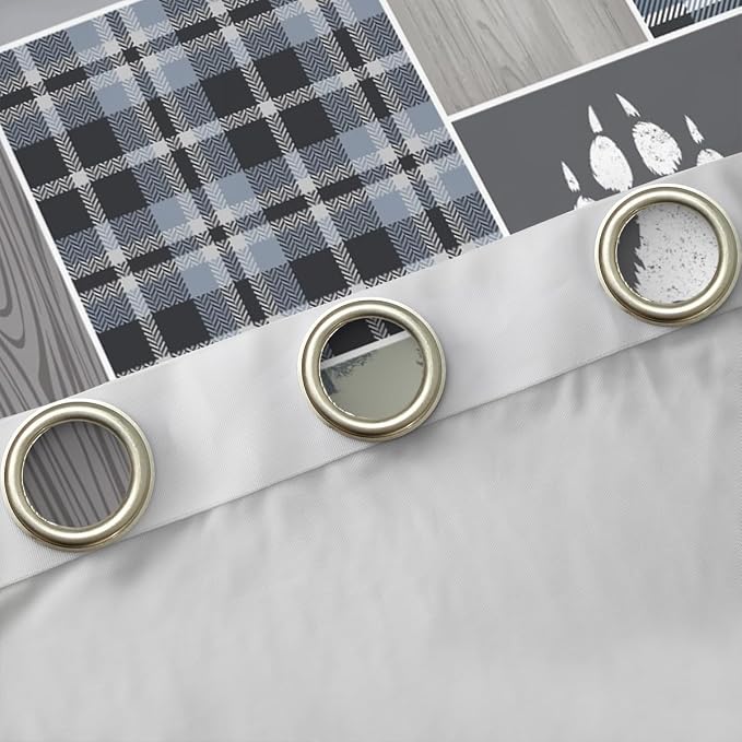 Rustic Patchwork Window Curtains, Checkered Buffalo Plaid Curtains For Kids Teens Adult, Woodland Wildlife Bear Moose Elk Pine Trees Pattern Printed Blackout Curtains Farmhouse Decorations,38"Wx54"L