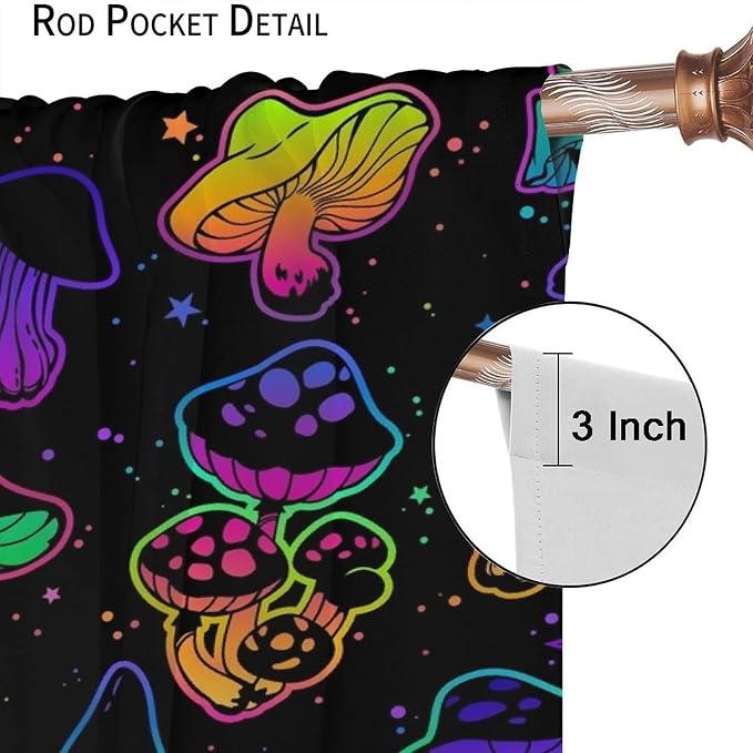 Mushroom Curtains Colorful Cartoon Plant Print Window Treatments for Bedroom Living Room Kitchen Fantasy Psychedelic Mushroom Window Drapes 2 Panels Set,Total Size 63 x 63 Inch