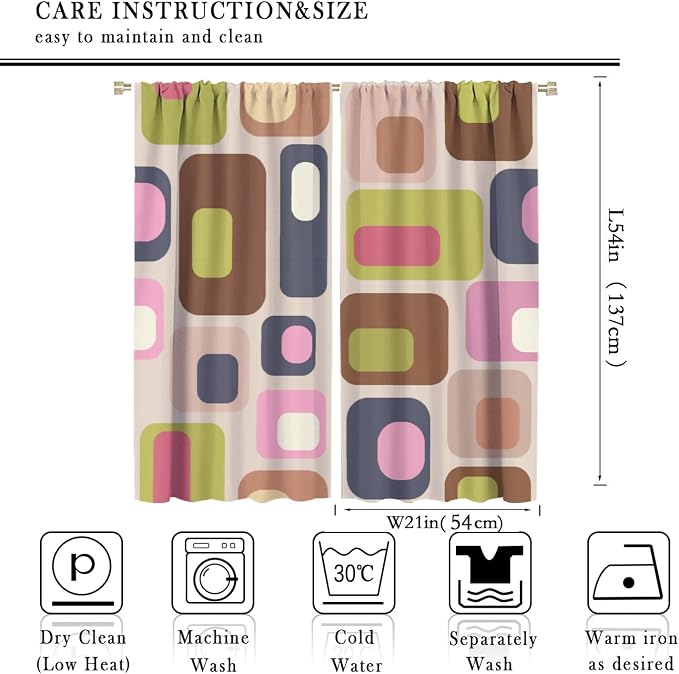 JESTRONRY Mid Century Curtains, Vintage Classic 1950S 1960S Retro Abstract Geometric Modern Home Decor Blackout Rod Pocket Window Drapes for Living Room Bedroom 42x54in