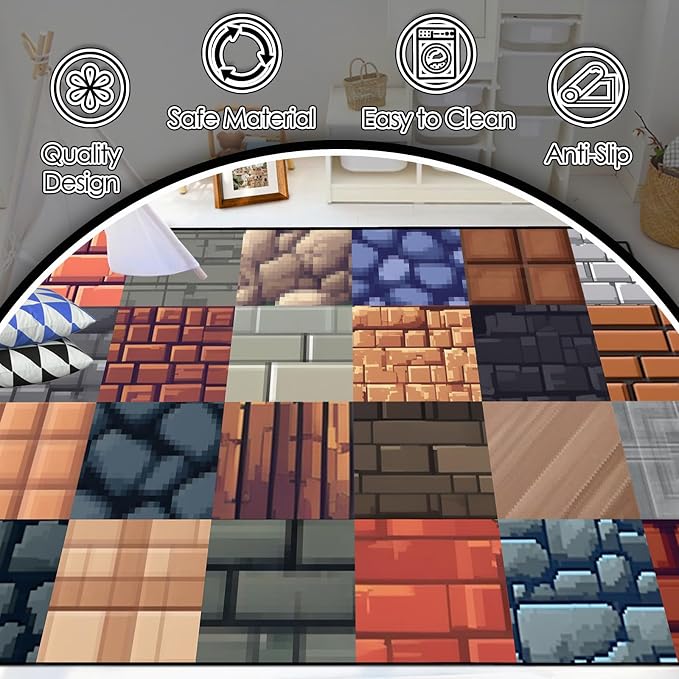 Game Rug - Old Game Block Theme Carpets for Boys Bedroom Living Room Teens Boys Carpet Room Decor Rugs for Bedroom Playroom Rug, 2'5''x4'