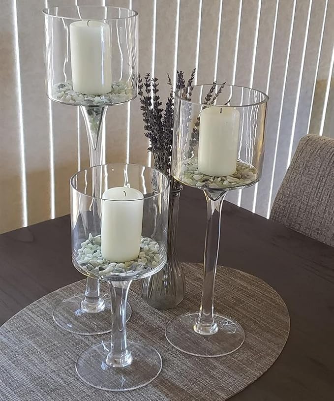 Hurricane Candle Holder Glass Candleholders Holders Votive Long Stem Tealight Tall High Tea Light Elegant Transparent Ideal Dining Wedding Party Home Decoration Gifts (Large 6 Sets)
