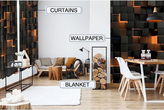 MESHELLY Abstract Black Orange Curtains 42Wx63H Inch Rod Pocket Modern 3D Gradient Design Geometric Cubes Minimalist Bedroom Window Drapes Futuristic Man Boys Printed Living Room Window Treatment