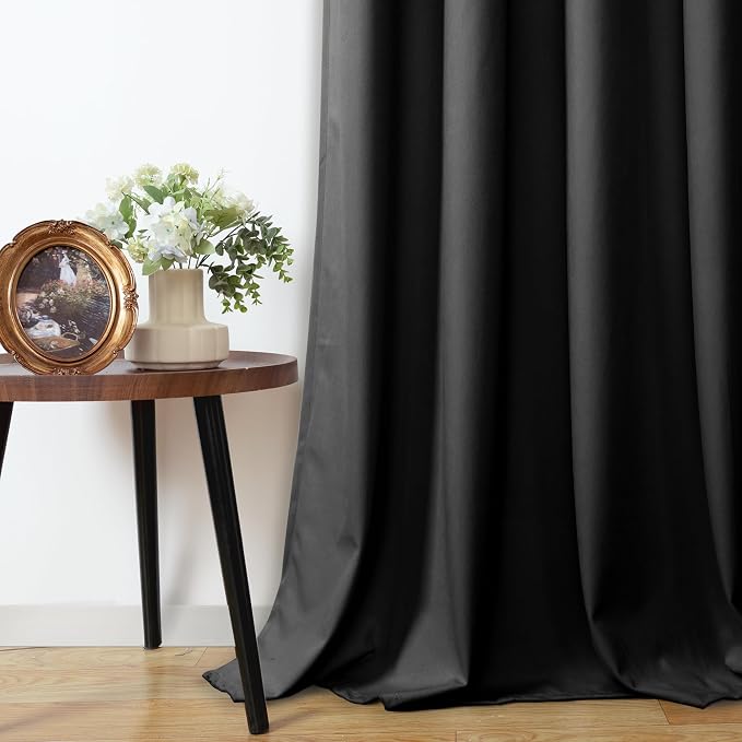 YoungsTex 72 Inches Long Curtains for Living Room, Velvet Drapes with Grommet Blackout Thermal Insulated Privacy for Bedroom Window, Black, 2 Panels, 52 X 72 Inch
