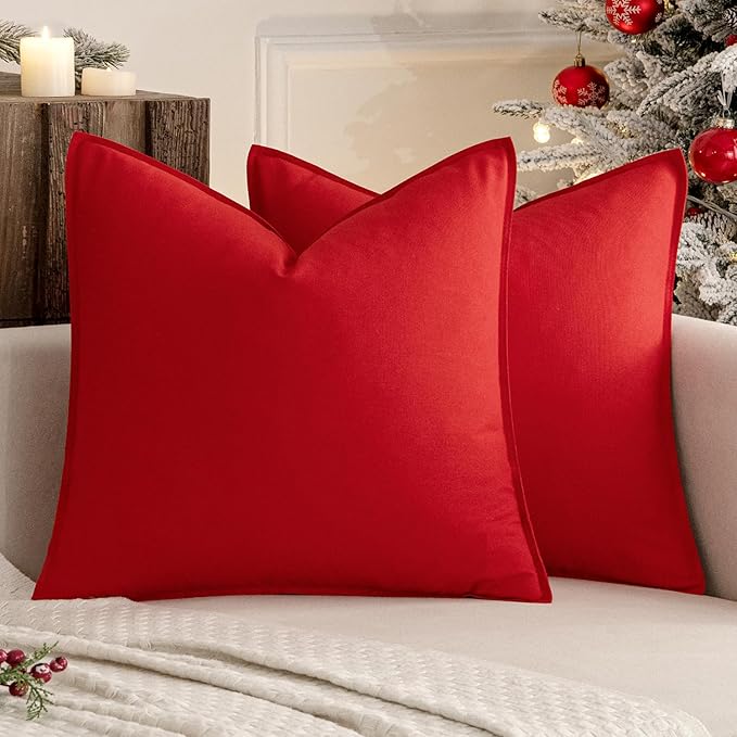 MIULEE Pack of 2 Decorative Linen Pillow Covers 18x18 Inch Christmas Red | Boho Farmhouse Modern Soft Spring Accent Throw Pillows Neutral Cushion Covers for Sofa Couch Bed Living Room Home Decor
