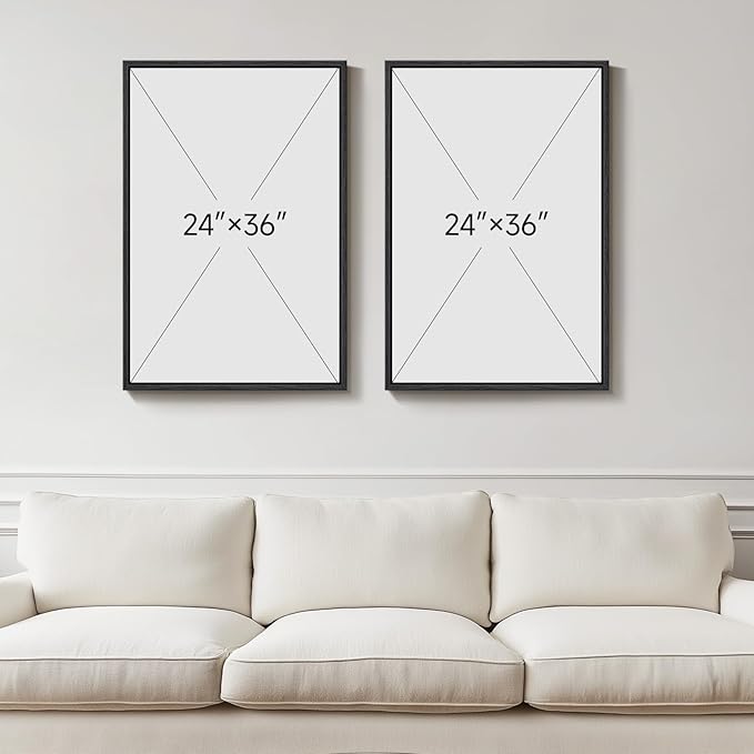 Large Framed Neutral Abstract Wall Art Set of 2 for Living Room, Minimalist Modern Brown Grey Canvas Artwork for Walls, Wabi Sabi Rustic Painting Print Wall Decor for Bedroom Home Office, 24x36 Inch