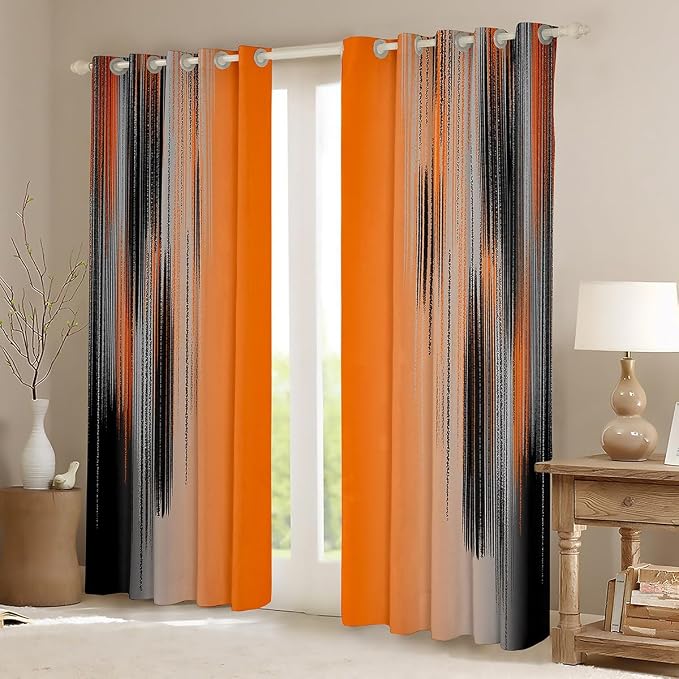 jejeloiu Orange and Black Curtains for Bedroom Living Room (2 Panels, 52 x 84 Inch) Modern Art Blackout Curtains for Kids Adults Messy Rust Darkening Drapes Gradient Stryle Window Treatments