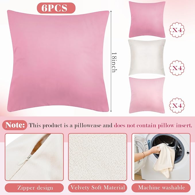 Berlune 12 Pcs Velvet Throw Pillow Covers 18" x 18" Decorative Cushion Cases Soft Pillowcase for Graduation Coquette Party Accessories Couch Sofa Bed Chair Home Decor, No Inserts (Pink Series)