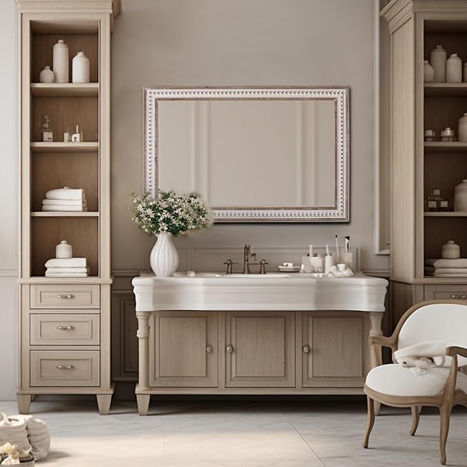35x23 Inch Wood Rectangle Wall Mirror, Rustic Farmhouse Decorative Mirrors | Hang Vertical or Horizontal, Clean Straight Edges Add Boho Warmth Above Sinks, Vanities, Consoles, Dressers, or Sofas