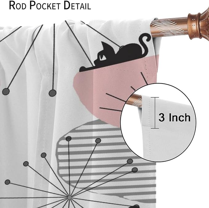 JESTRONRY Mid Century Cat Curtains, Pink Atomic Abstract Geometric 1950s 1960s Retro Style Rod Sleeves Window Drapes for Bedroom Living Room Home Decor 63x72in
