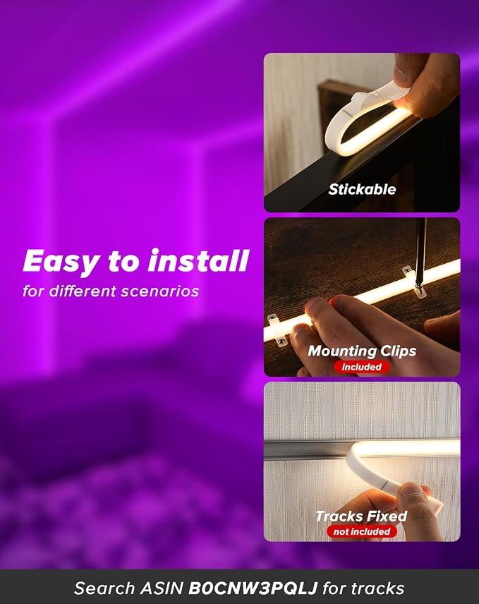 Shine Decor COB LED Rope Light AC 120V, 800lm Ultra Bright, IP65 Waterproof Cold-Resistant ETL Neon Strip, No Driver Tape Lighting for Home Commercial 10x4.5mm, Purple, 16.4ft