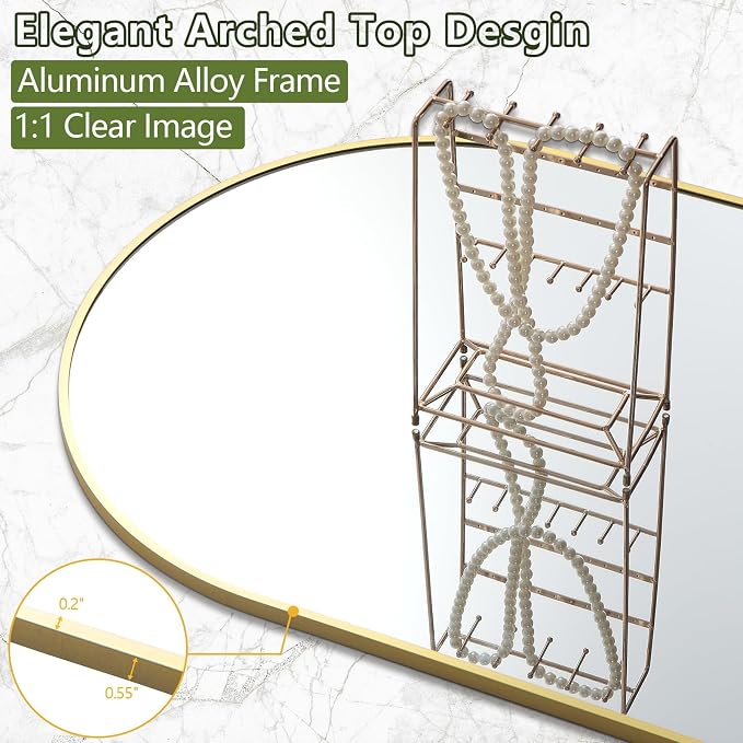 Prywot Full Length Mirror, Oversized 77"x38" Arched-Top Floor Mirror, Free Standing Mirrors, Modern Full Body Mirrors with Aluminum Alloy Frame for Bedroom,Living Room, Gold