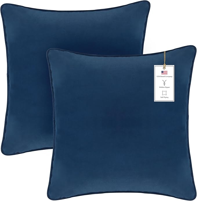 A1HC Set of 2 Luxurious Fine Soft Velvet Throw Pillow Covers Only, for Sofas, Beds, Vibrant Colors and Hidden Zipper. Enhance Your Living Space with Decorative Couch Pillow 18"x18", Royal Blue