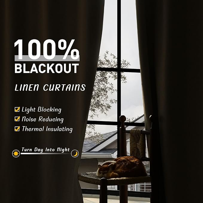 UHITECH Linen Blackout Curtains for Bedroom 63 Inches Long 2 Panels Set Curtain Linen 100% Blackout for Living Room Darkening Drapes Thermal (Sage Green, 52W x 63L)
