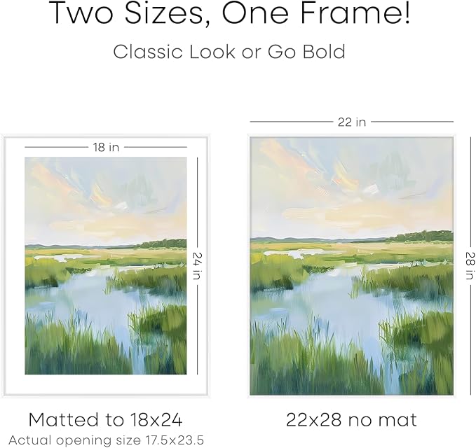 Homeforia 22x28 Poster Frame White, High End Metal 22 x 28 Large Picture Frames with Mat 18 x 24 for Photo, 22x28 Thin Frame Matted to 18x24 inch Print, 28x22 Frame, Tempered Glass, Wall Kit, Set of 1