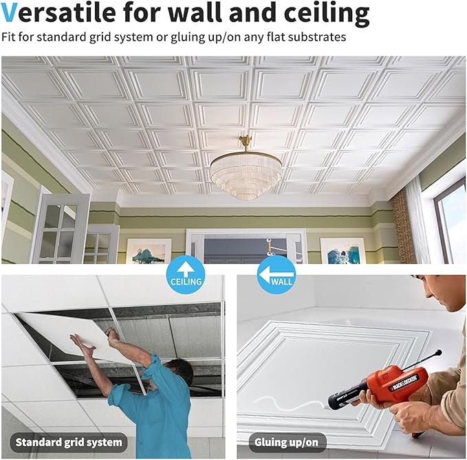 Art3d PVC Ceiling Tiles, 2'x2' Plastic Sheet in White (24-Pack)