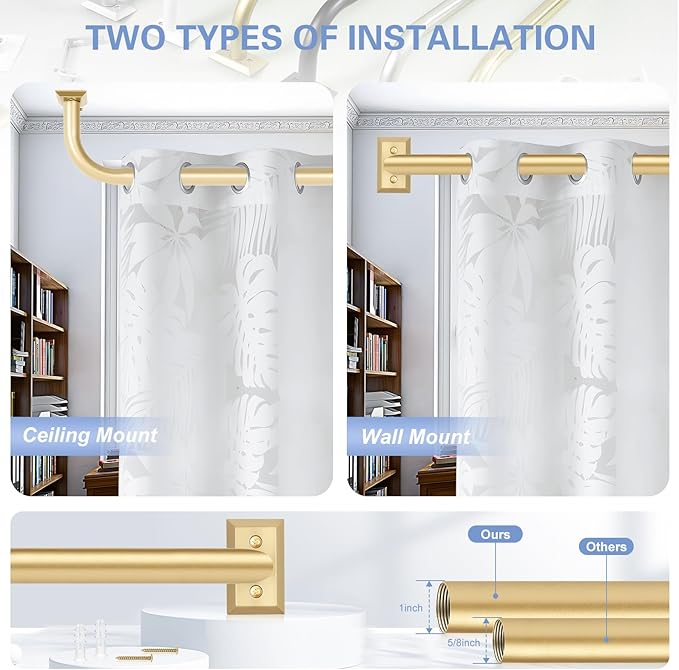 TANGWIN Gold Wrap Around Curtain Rods for Windows 36 to 72":Blackout Heavy Duty Adjustable Curtain Rod Room Darkening,Modern Industrial Curved French Return Metal Drapery Rods Easy Install,Brass Gold