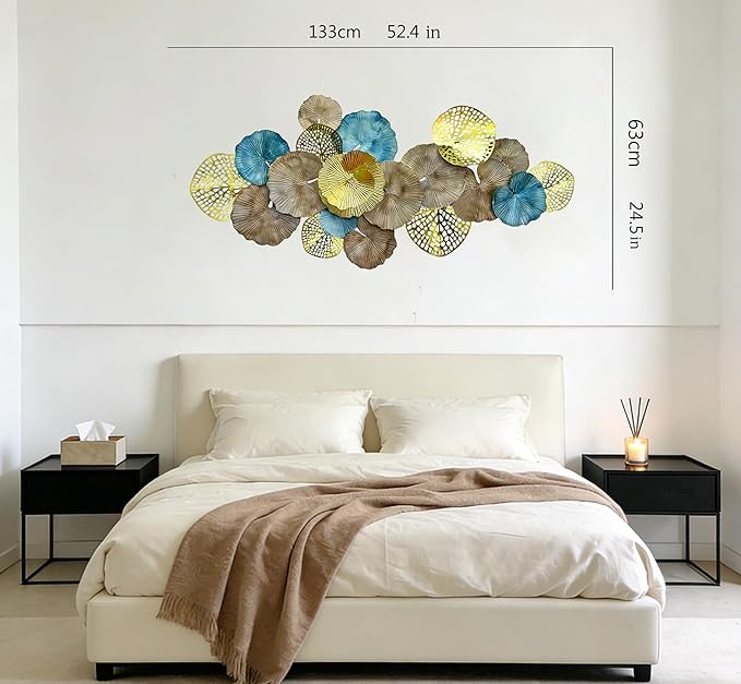Roivikis Large Metal Wall Art Decor, 3D Abstract Lotus Leaves Wall Handcrafted Modern Decoration for Indoor Outdoor for Living Room, Bedroom, Entryway 52" x 24"