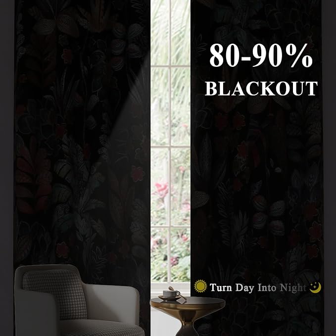 Estelar Textiler Floral Brown Blackout Curtains for Living Room 90 inches Long,Grommet Curtains Home Decoration,Leaf Pattern Design Thermal Insulated Curtains for Bedroom,Set of 2 Panels,52Wx90L