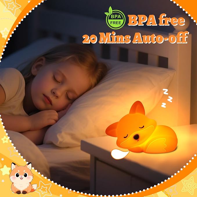 OkiyiD Fox Night Light for Boys Girls, Dimmable Squishy Fox Silicone Animal Lamp, Cute Foxes Gifts Decor Nightlight for Birthday Xmas Gifts