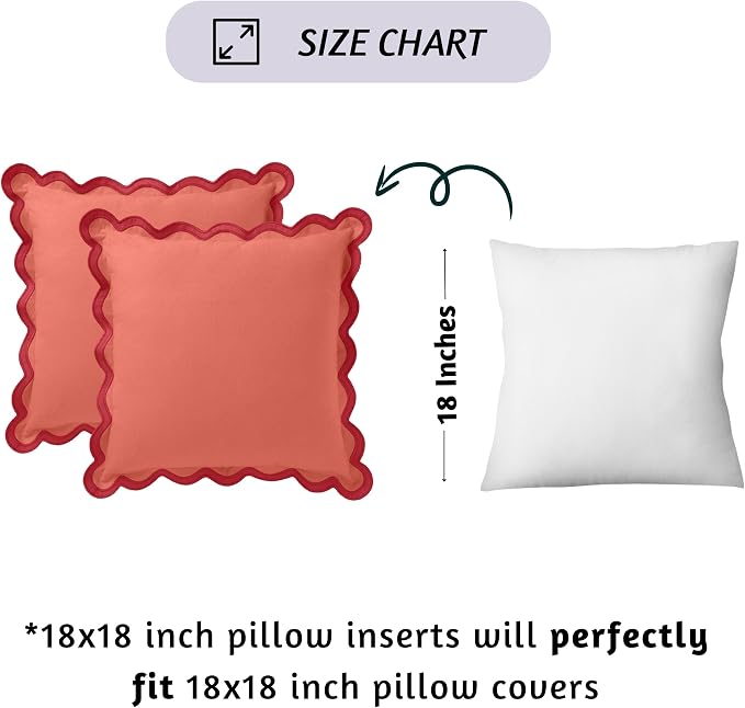 Folkulture Fall Pillow Covers 18x18 - Set of 2 | Red Fall Throw Pillows for Living Room, Fall Bedroom Decor |Decorative, Cute, Aesthetic, Preppy, Scalloped Outdoor Pillows for Couch,Farmhouse Decor