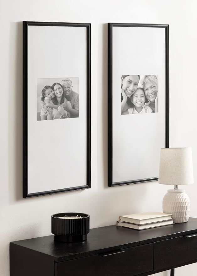 Kate and Laurel Adlynn Rectangular Panel Picture Frame Set of 2, 14 x 30 matted to 8 x 10, Black, Modern Two-Piece Photo Frame Set for Gallery Wall Decor in Living Room Wall Display