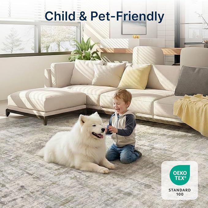 8x10 Area Rugs Washable Living Room Rug-No Slip Soft Carpets Modern Abstract Indoor Floor Stain Resistant Large Carpet for Bedroom Dining Room Farmhouse Nursery Home Office Tan