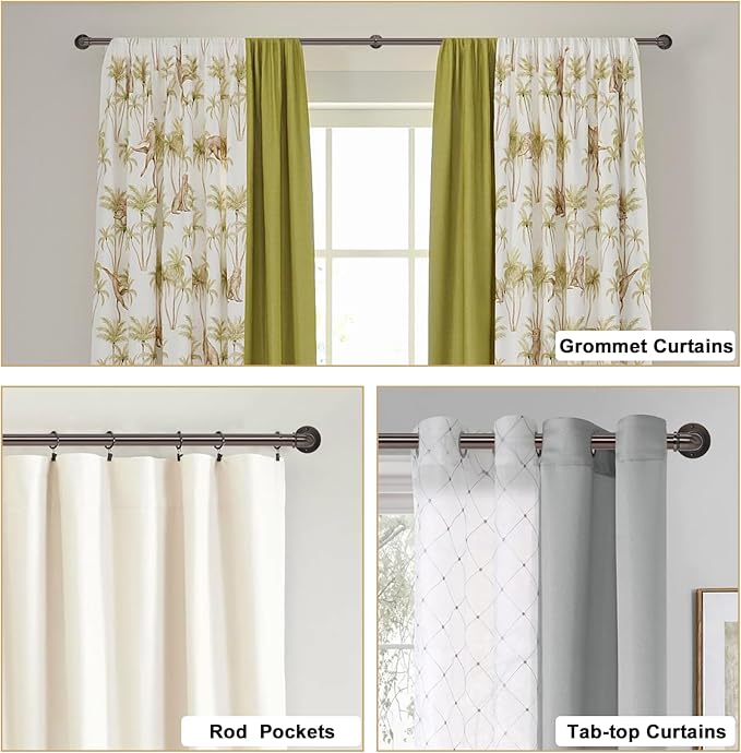 Industrial Curtain Rods 18 to 120 in,Wrap Around Rods, Adjustable Curtain Pole,1 in Diameter Pipe Wall or Ceiling Mounted,for Living Room(Brushed Crimson Black18” to 120”)