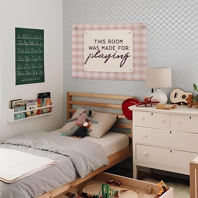 Playroom Wall Decor, This Room Was Made For Playing Playroom Banner, Banner Flag Wall Hanging Decor for Toddler Girls Baby Girl Room Nursery 20x30 Inch - Pink