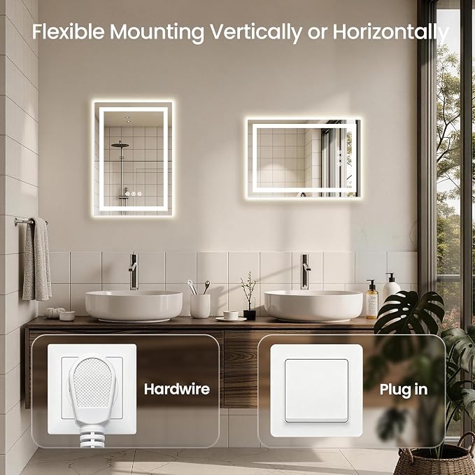 16X24 LED Bathroom Mirror with Lights, Anti-Fog, Backlit + Front Lit, Lighted Bathroom Vanity Mirror for Wall, Memory Function, Dimmable, Tempered Glass, Shatter-Proof, ETL Listed