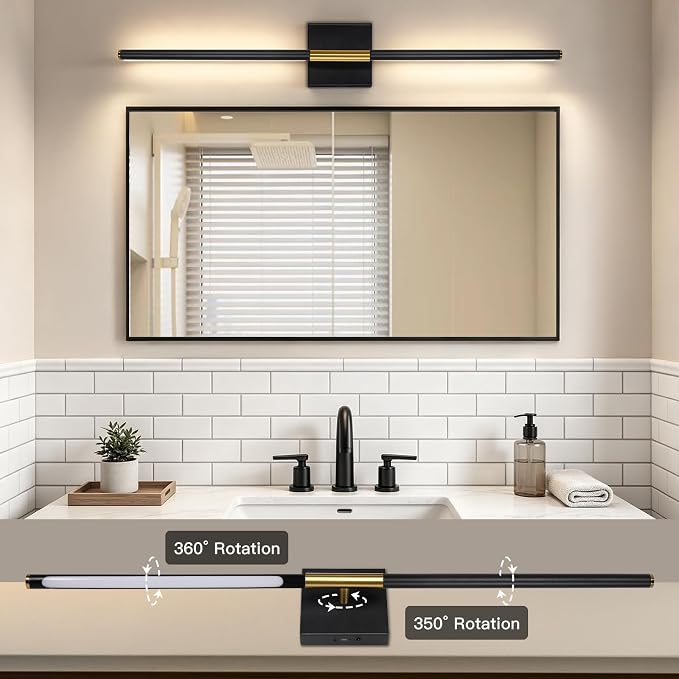 Battery Operated Wall Sconces Set of Two 360° Rotate Wireless Rechargeable Light Dimmable with Remote - Black Gold Modern Sconces Cordless Magnetic Wall Decor for Home Bedroom Timer 31.5 in