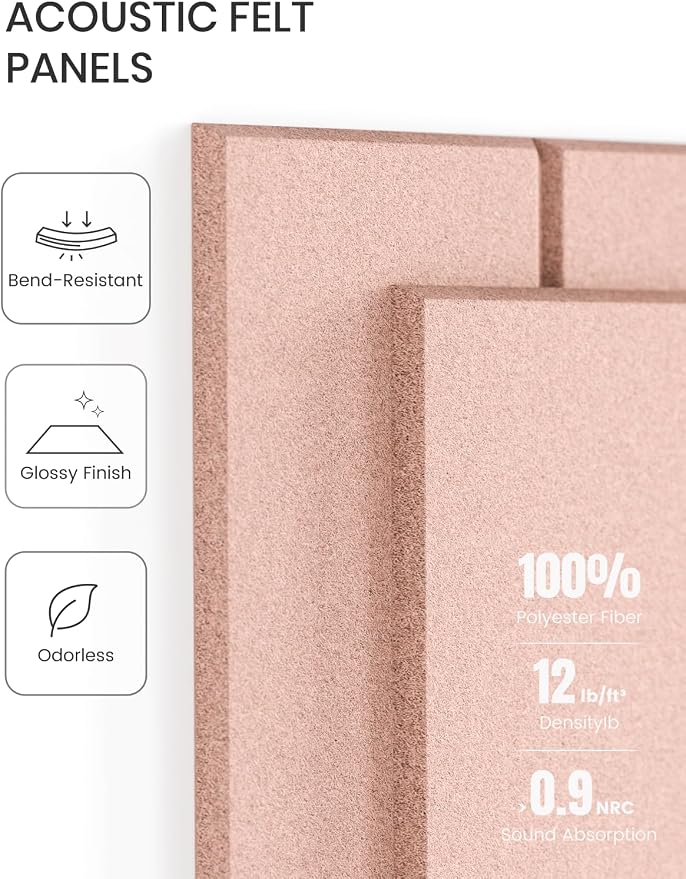 Fluxynara Felt Bulletin Board Tiles Large 48" x 36" Cork Board Alternative-12 Pack with 64 Adhesive Tabs, Thick Slat Wall Panels for Office Decor, Push Pin Board Wall Organizer Alternative -Pink