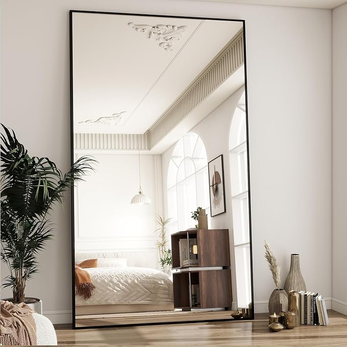 BEAUTYPEAK 77"x38" Rectangle Full Body Floor Mirrors, Full Length Mirror Hanging or Leaning, Aluminum Alloy Frame Wall Mirror for Bedroom, Dressing Room, Black