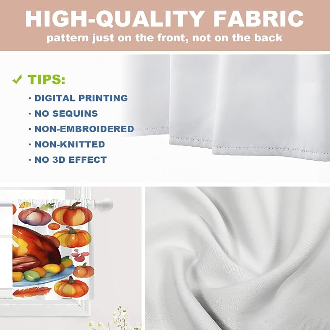 Shrahala Turkey Pumpkin Thanksgiving Blackout Curtain Tiers, Watercolor Fruits Delicious Food Pears Kitchen Valance Light Blocking Tier Drapes with Rod Pocket, 2 Pack 26 X 24 in