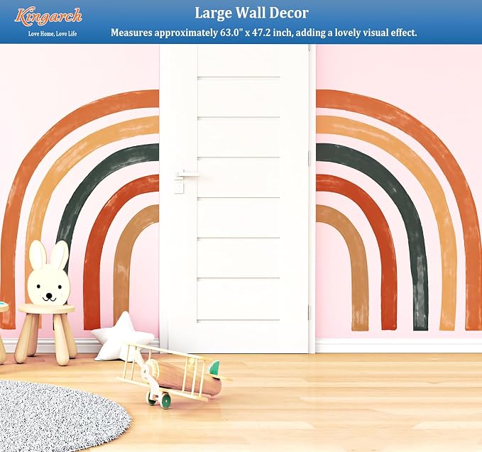 Large Boho Rainbow Wall Decals, Colorful Peel and Stick Fabric Nursery Wall Decor, Removable Home Room Wall Decor Murals Stickers for Kids Girls Toddler Bedroom Living Room Playroom